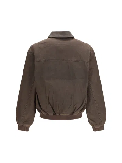 Represent Roscoe Logo Detail Cotton Canvas Bomber Jacket In Brown