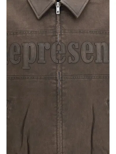 Represent Roscoe Logo Detail Cotton Canvas Bomber Jacket In Brown