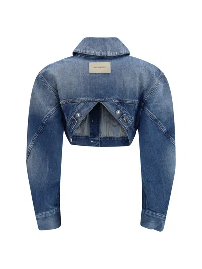 Givenchy Open-back Cotton Cropped Jacket In Blue
