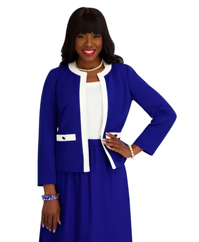 Kasper Women's Framed Open Front Jacket In Blue