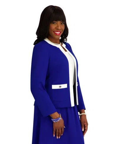 Kasper Women's Framed Open Front Jacket In Blue