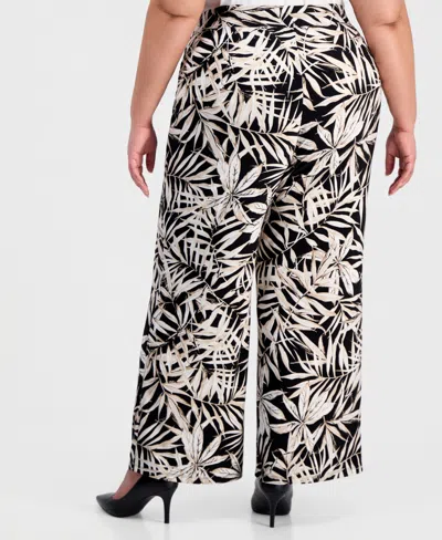 Kasper Plus Size Printed Pull-on Wide-leg Ankle Pants In Black