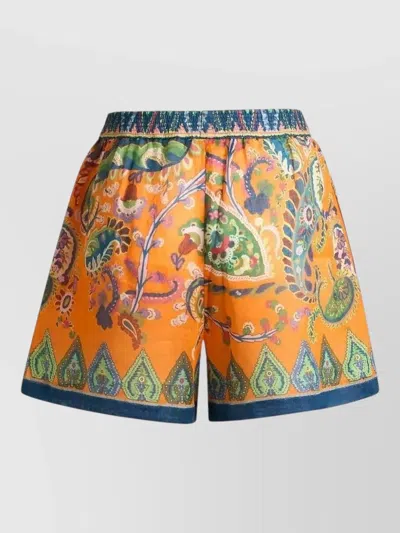 Etro Paisley Print Shorts Contrasting Hem Design In Orange