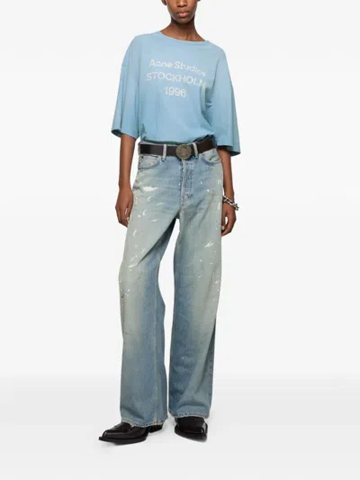 Acne Studios Sprayed 1996 Logo-print Distressed T-shirt In Blue