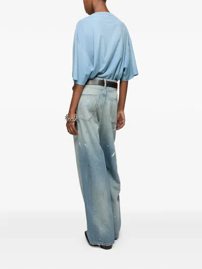 Acne Studios Sprayed 1996 Logo-print Distressed T-shirt In Blue