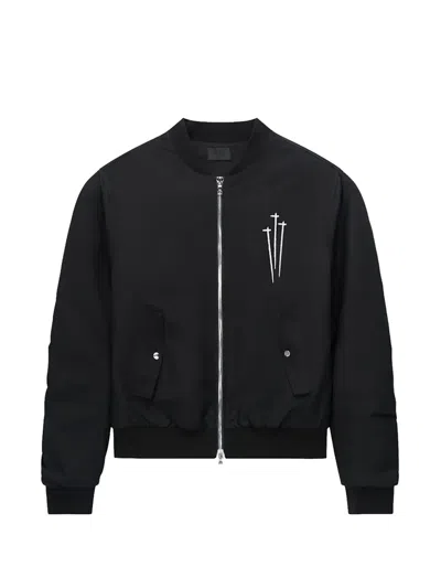 Rta Kayden Zip Detail Cotton Bomber Jacket In Black