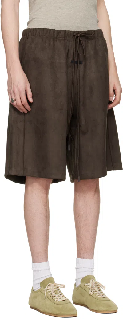 Essentials Relaxed Suede-effect Drawstring Shorts In Brown
