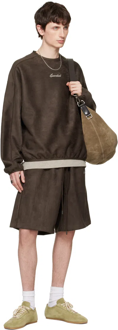 Essentials Relaxed Suede-effect Drawstring Shorts In Brown