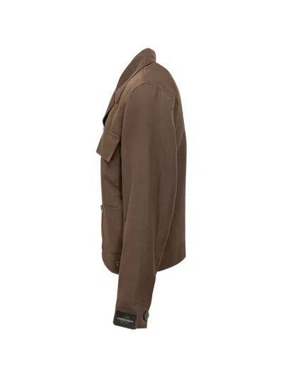 Gabriele Pasini Brown Solid Shirt Collar Jacket In Brown