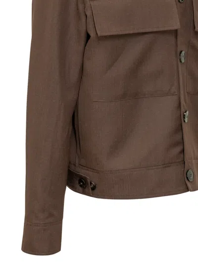 Gabriele Pasini Brown Solid Shirt Collar Jacket In Brown