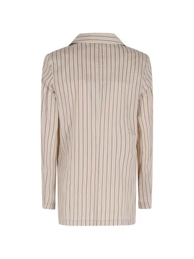 Myths Stripe-pattern Double-breasted Coat In Neutral