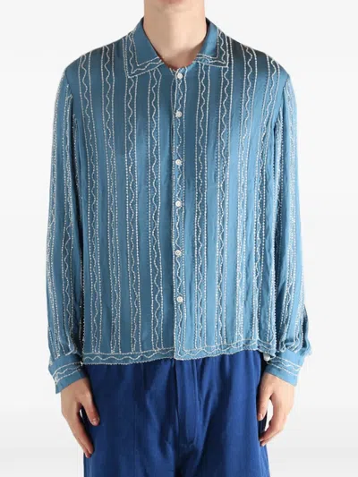 Bode Collared Long-sleeved Shirt In Blue