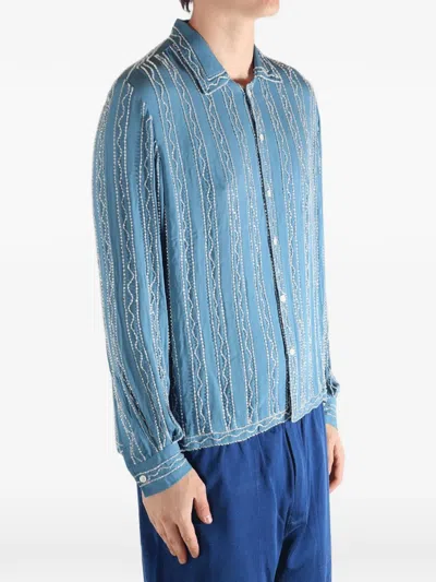 Bode Collared Long-sleeved Shirt In Blue