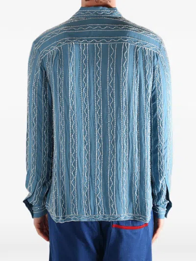 Bode Collared Long-sleeved Shirt In Blue