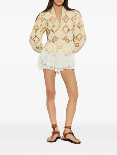 Isabel Marant Womens White Neis Open-cut Embroidered Cotton Mini Shorts In Neutral