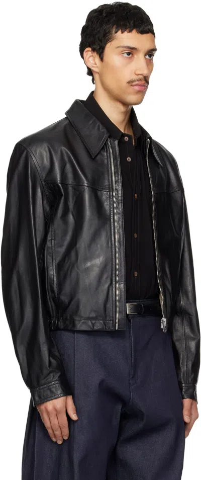 Lemaire Leather Blouson Biker Jacket In Black