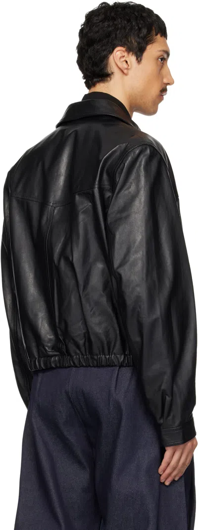Lemaire Leather Blouson Biker Jacket In Black