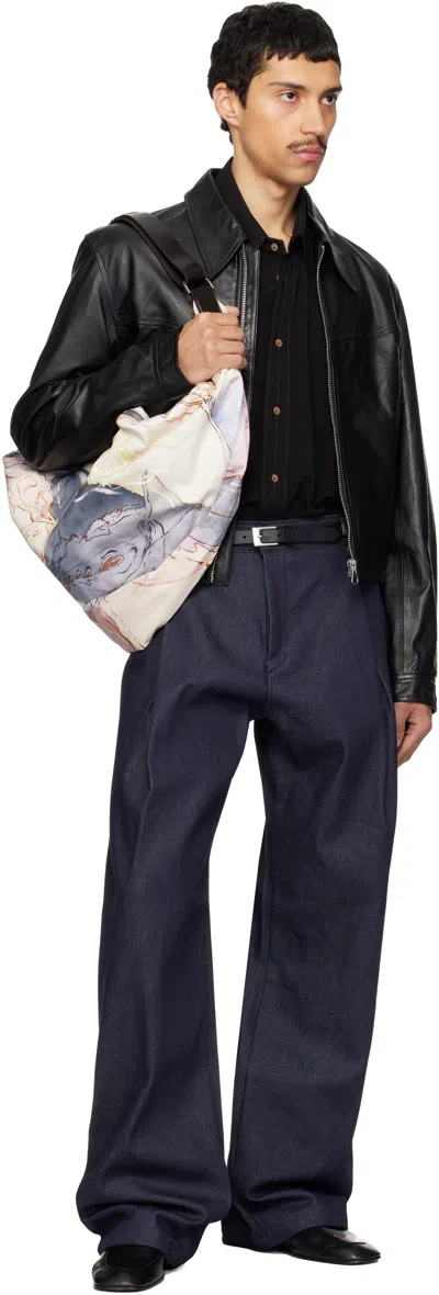 Lemaire Leather Blouson Biker Jacket In Black
