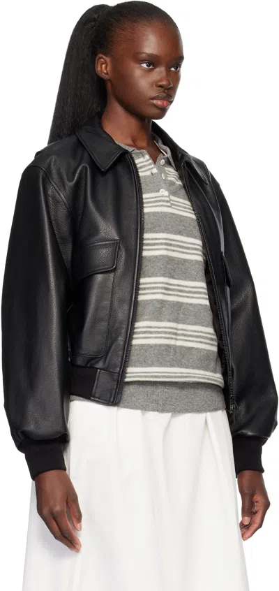 Nothing Written Black Classic Leather Flight Jacket In Black