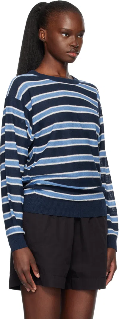 Nothing Written Blue Stripe Round Pullover Sweater In Blue