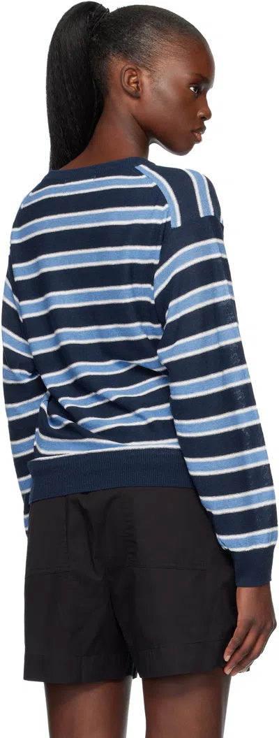 Nothing Written Blue Stripe Round Pullover Sweater In Blue