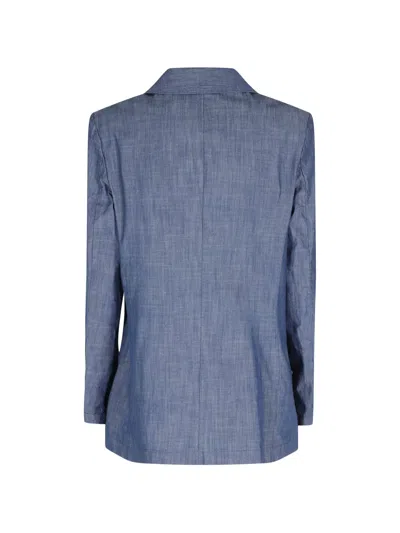 Myths Double-breasted Chambray Jacket In Blue