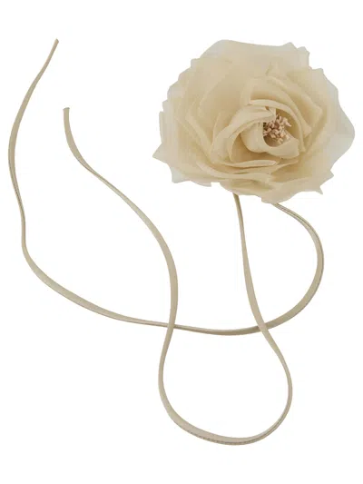 Max Mara Silk Chiffon Flower Brooch In Gold