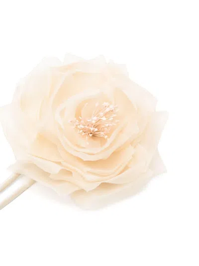 Max Mara Silk Chiffon Flower Brooch In Gold