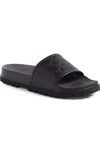 Gucci Gg Embossed Leather Slide Sandals In Nero