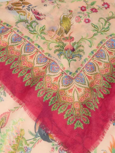 Etro Flora-fauna Motif Shawl In Brown