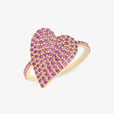 Lana 14k Yellow Gold Pink Sapphire Pave Heart Statement Ring