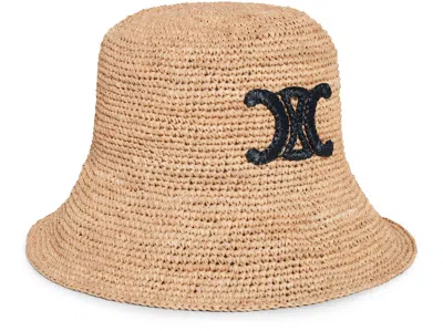 Celine Triomphe Raphia Hat In Neutral