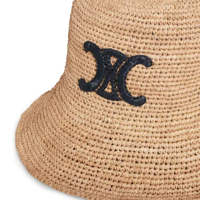 Celine Triomphe Raphia Hat In Neutral