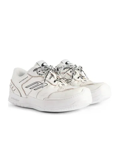 Balenciaga Women Hamptons Worn-out Leather Low-top Sneakers In White