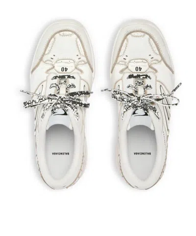 Balenciaga Women Hamptons Worn-out Leather Low-top Sneakers In White