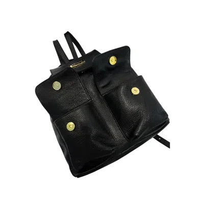 Baldinini Trend Black Cowhide Backpack In Black