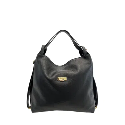Baldinini Trend Black Cowhide Backpack In Black