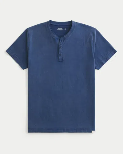 Hollister Heavyweight Cotton Short-sleeve Henley In Blue
