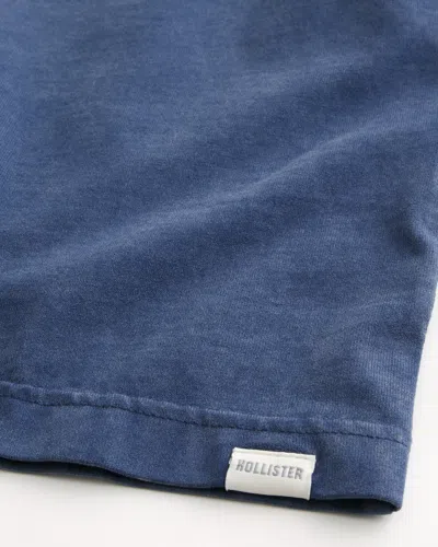Hollister Heavyweight Cotton Short-sleeve Henley In Blue