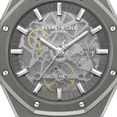Kenneth Cole Skeleton Automatic Nylon Strap Watch In Black