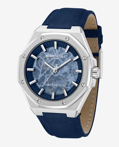 Kenneth Cole Skeleton Automatic Blue Dial Nylon Strap Watch