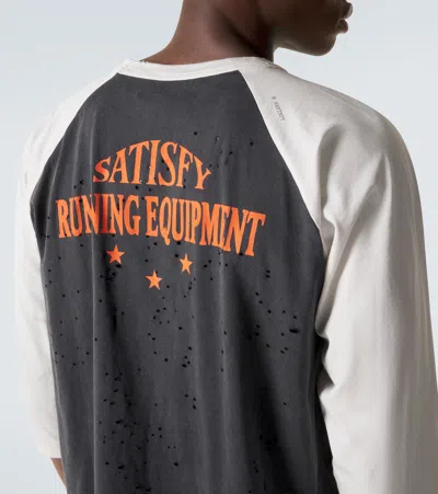 Satisfy Mothtech Distressed Three-quarter Sleeve T-shirt In Black