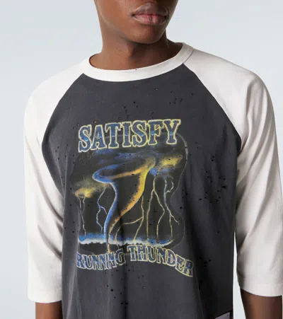 Satisfy Mothtech Distressed Three-quarter Sleeve T-shirt In Black