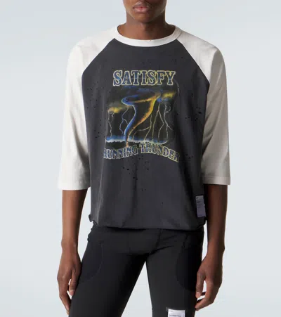 Satisfy Mothtech Distressed Three-quarter Sleeve T-shirt In Black