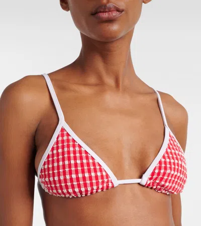 Jade Swim Via Gingham Bikini Top In Red