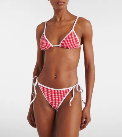 Jade Swim Via Gingham Bikini Top In Red