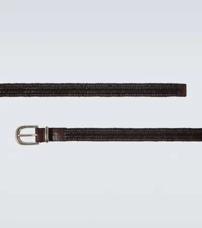 Brunello Cucinelli Woven Leather Belt In Brown