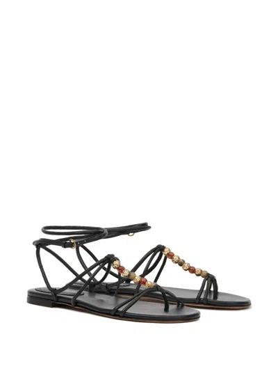 Isabel Marant Yctoria Beaded-strap Leather Sandals In Black