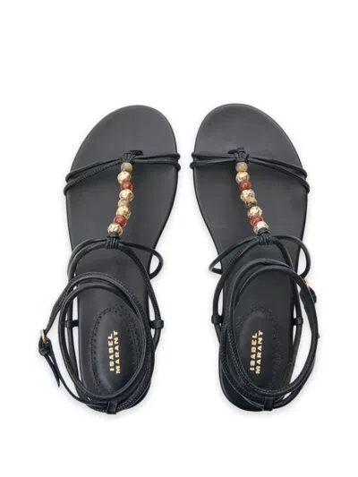 Isabel Marant Yctoria Beaded-strap Leather Sandals In Black