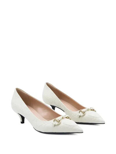 Gucci Horsebit Pattern Pumps In White
